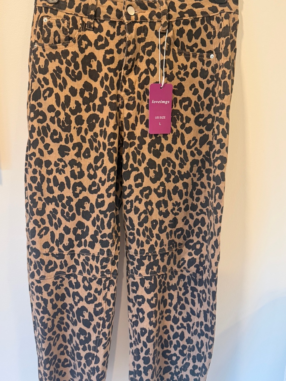 Leopard Print Wide Leg Jeans - Brown/Black